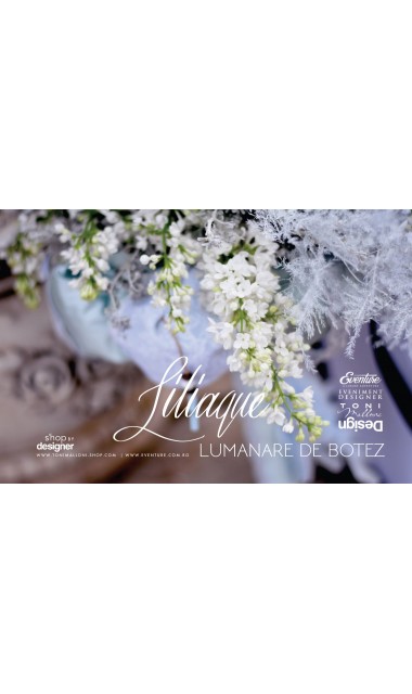 Lumanare de botez baieti cu delhinium bleu si liliac alb, 65x4cm, Glow 12